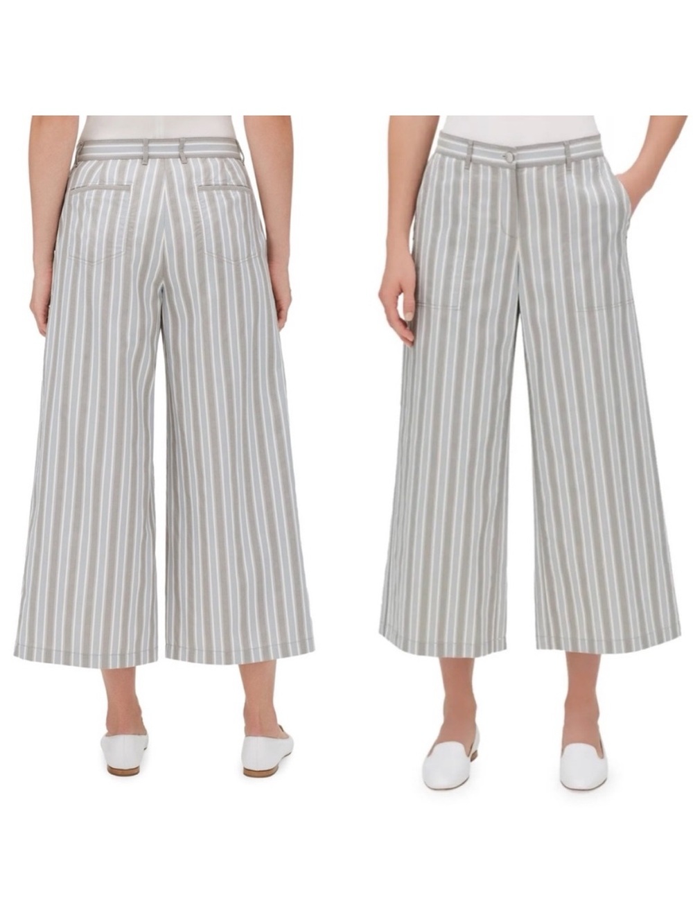 Lafayette 148 New York Fulton Elixir Striped Cropped Wide-Leg Pants